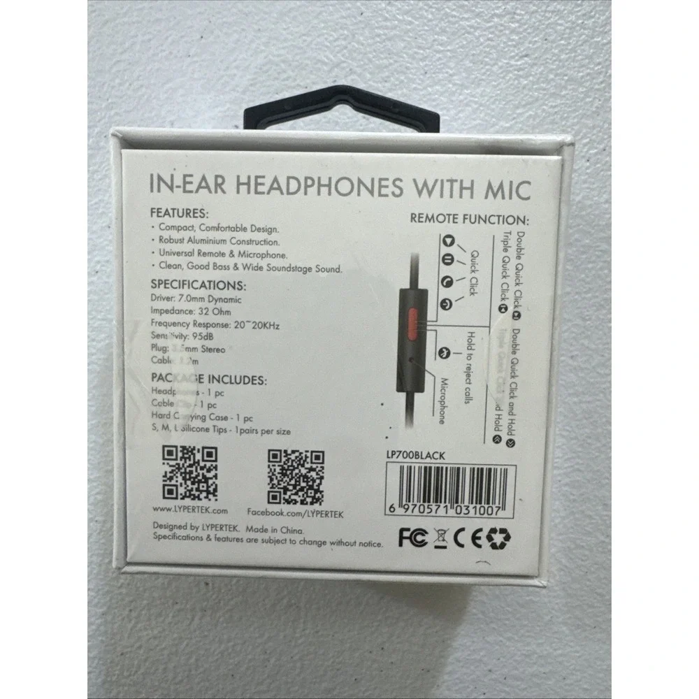 LYPERTEK MEVI - in Ear Headphones‎ with Microphone Black